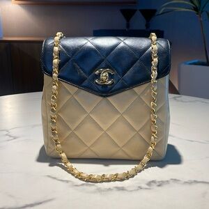 Chanel 1980s Bicolor Quilted Lambskin 24k Gold Hardware VERY RARE